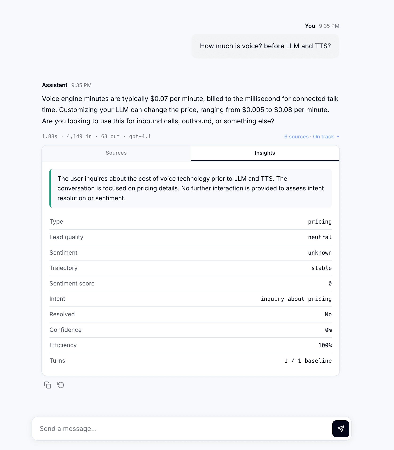 Conversation insights with sentiment and lead scoring